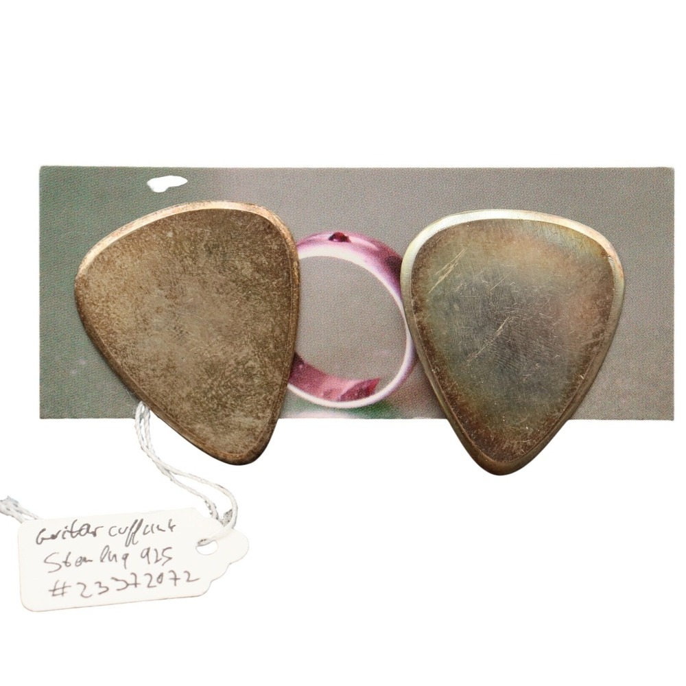 Sterling Silver 925 Guitar Pick Cufflinks Music Theme Silversmith Handmade Gift
